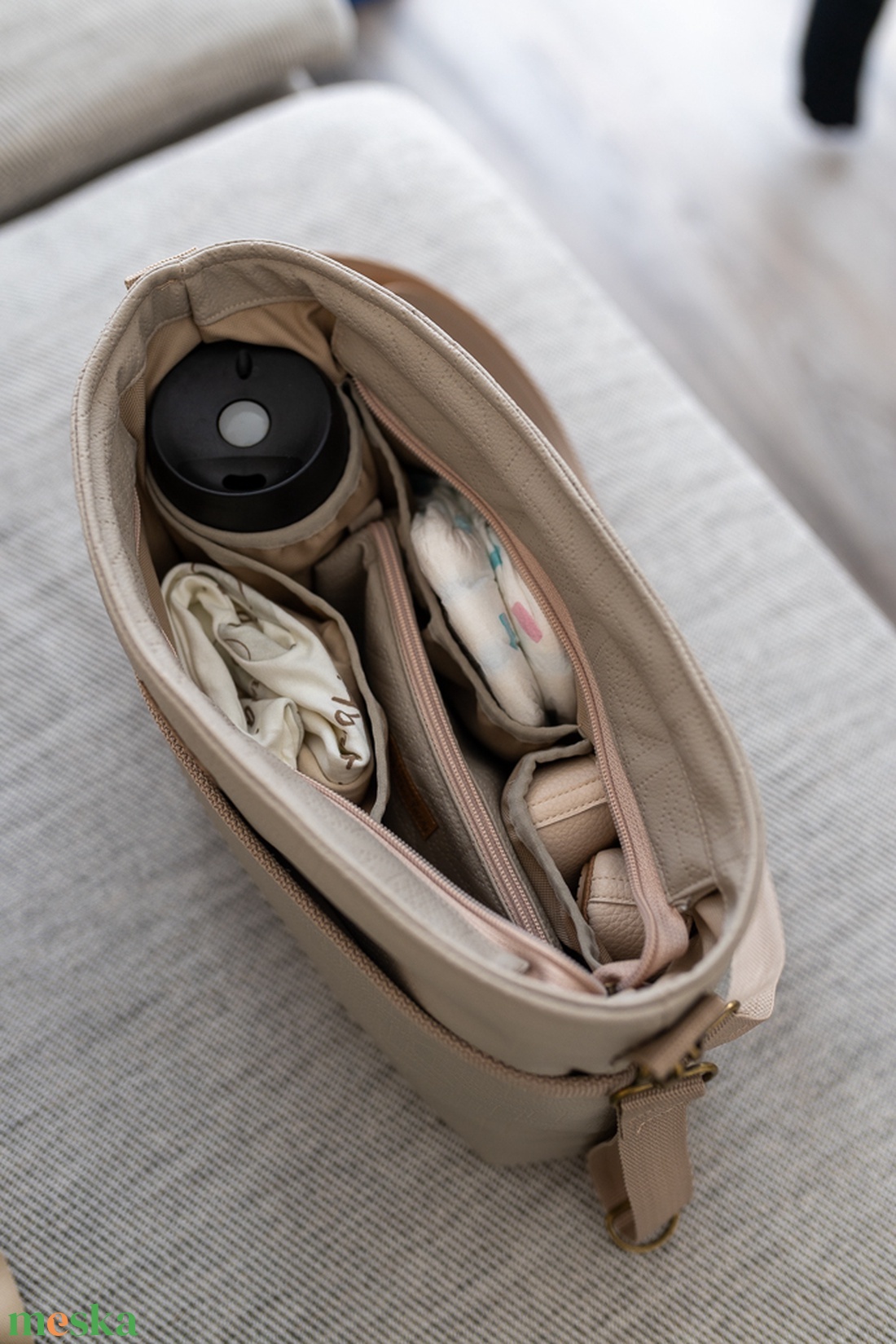 Babakocsitáska- beige textilbőr  - táska & tok - pelenkatáska - kismamatáska - Meska.hu