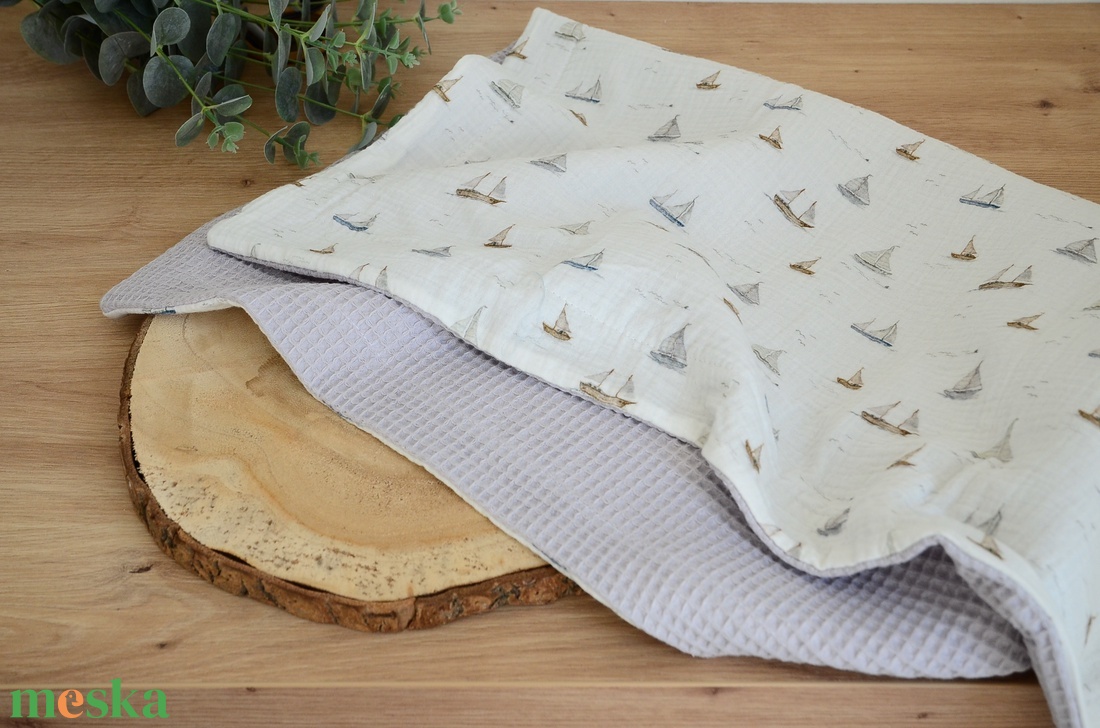 Vitorlás babatakaró névvel � duplagéz és waffle pamutból  - baba - mama - baba ágynemű - babatakaró, gyerek pléd - Meska.hu