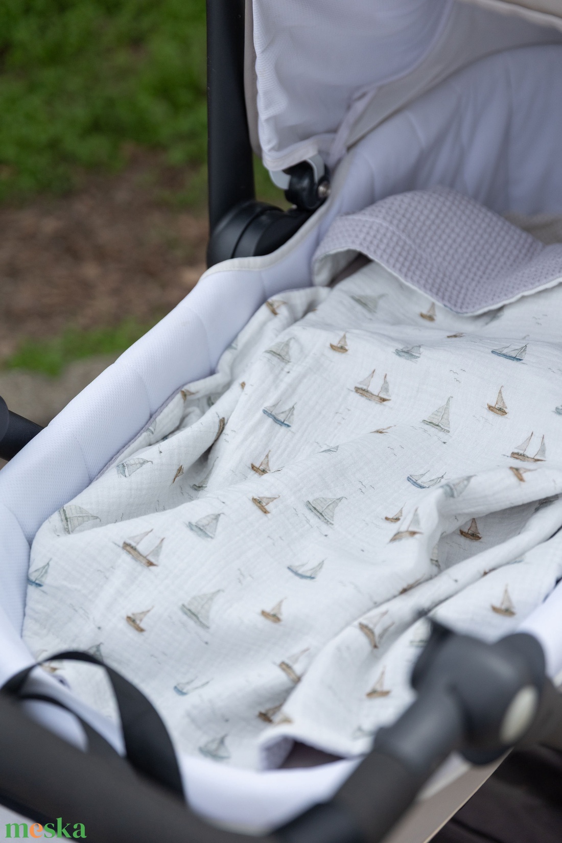 Vitorlás babatakaró névvel � duplagéz és waffle pamutból  - baba - mama - baba ágynemű - babatakaró, gyerek pléd - Meska.hu