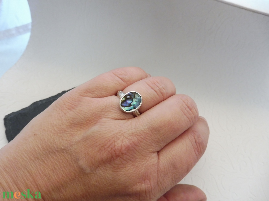 Abalone gyöngyház egyedi ezüst gyűrű - Mithrillion Elegancia - ékszer - gyűrű - statement gyűrű - Meska.hu
