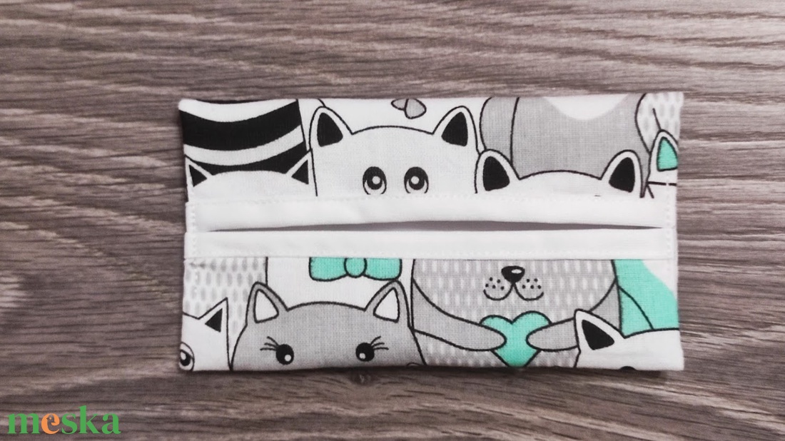cica  mintás textil papírzsebkendő tartó - otthon & életmód - tárolás & rendszerezés - zsebkendőtartó - Meska.hu