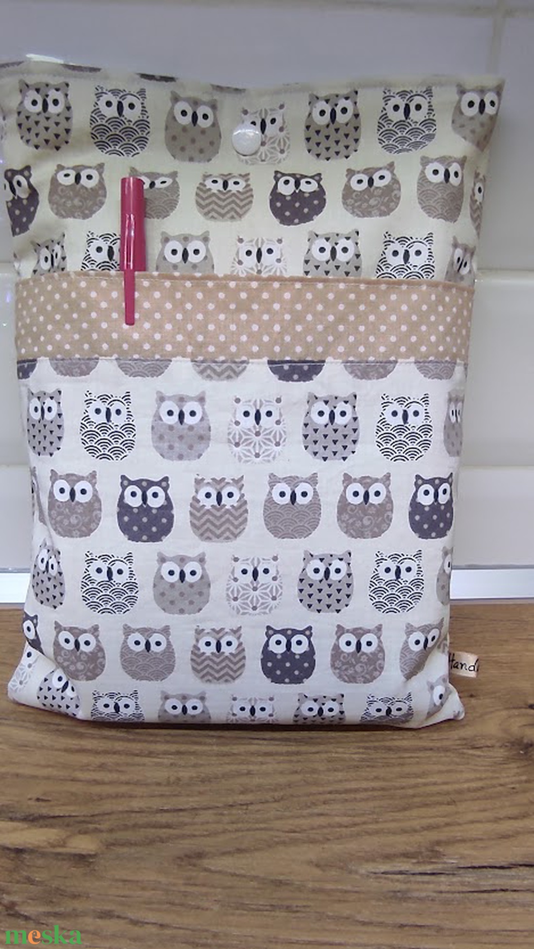 bagoly mintás  textil könytartó- könyvtok zsebbel - könyv & zene - könyvtok - Meska.hu
