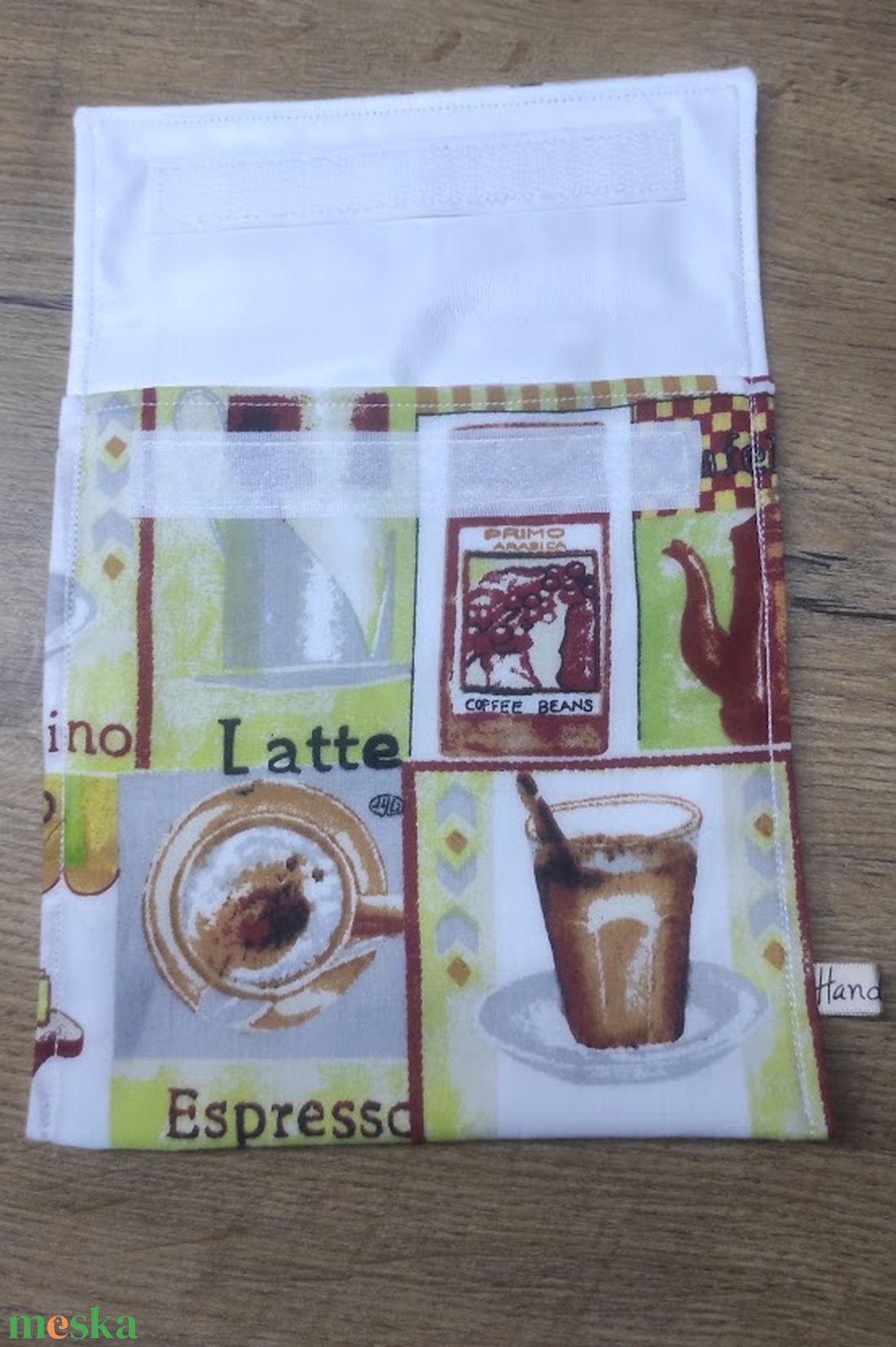 kávé  mintás újra felhasználható,zero waste ,mosható uzsonna tasak,nasi tasak - táska & tok - uzsonna- & ebéd tartó - szendvics csomagoló - Meska.hu