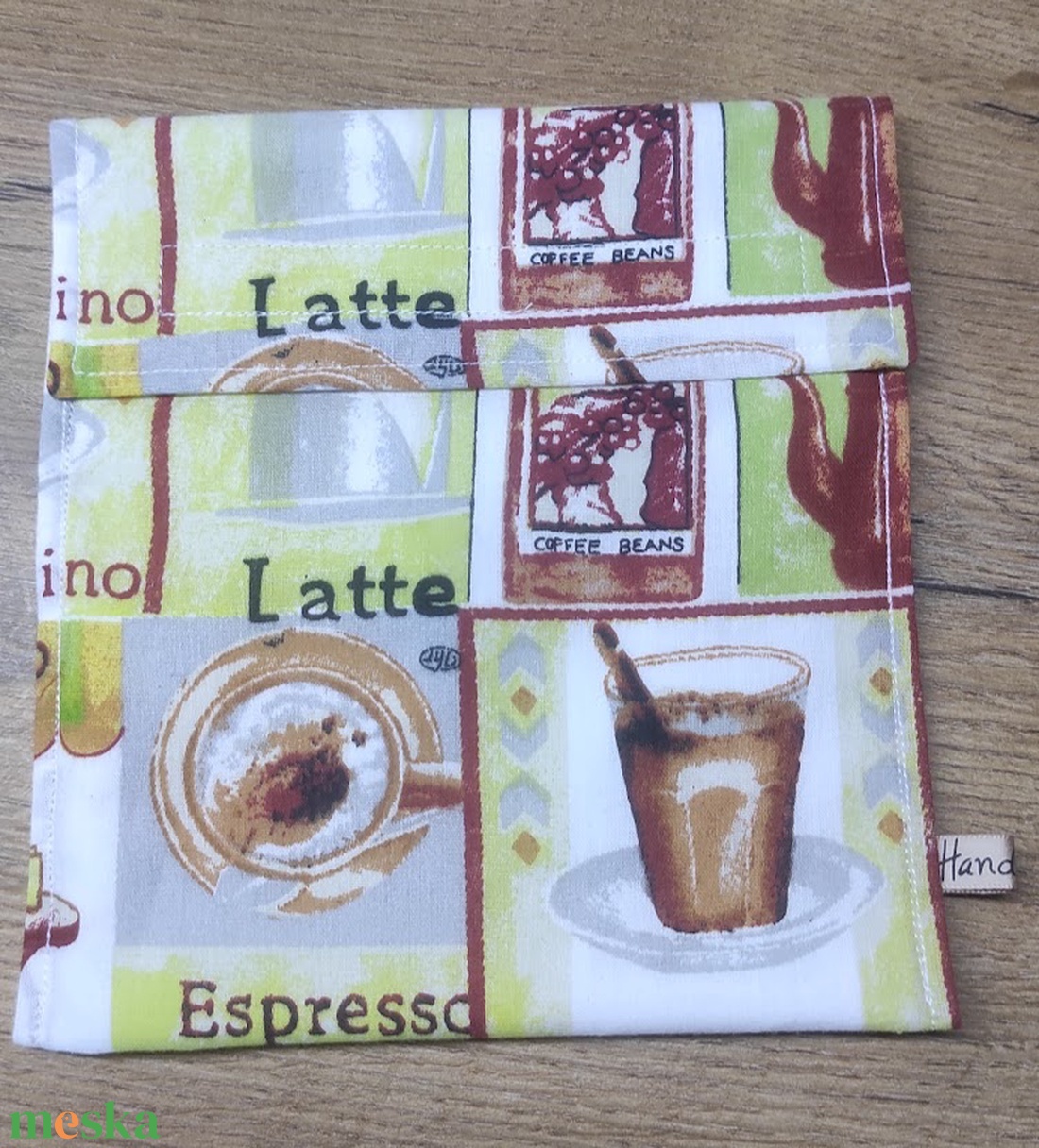 kávé  mintás újra felhasználható,zero waste ,mosható uzsonna tasak,nasi tasak - táska & tok - uzsonna- & ebéd tartó - szendvics csomagoló - Meska.hu