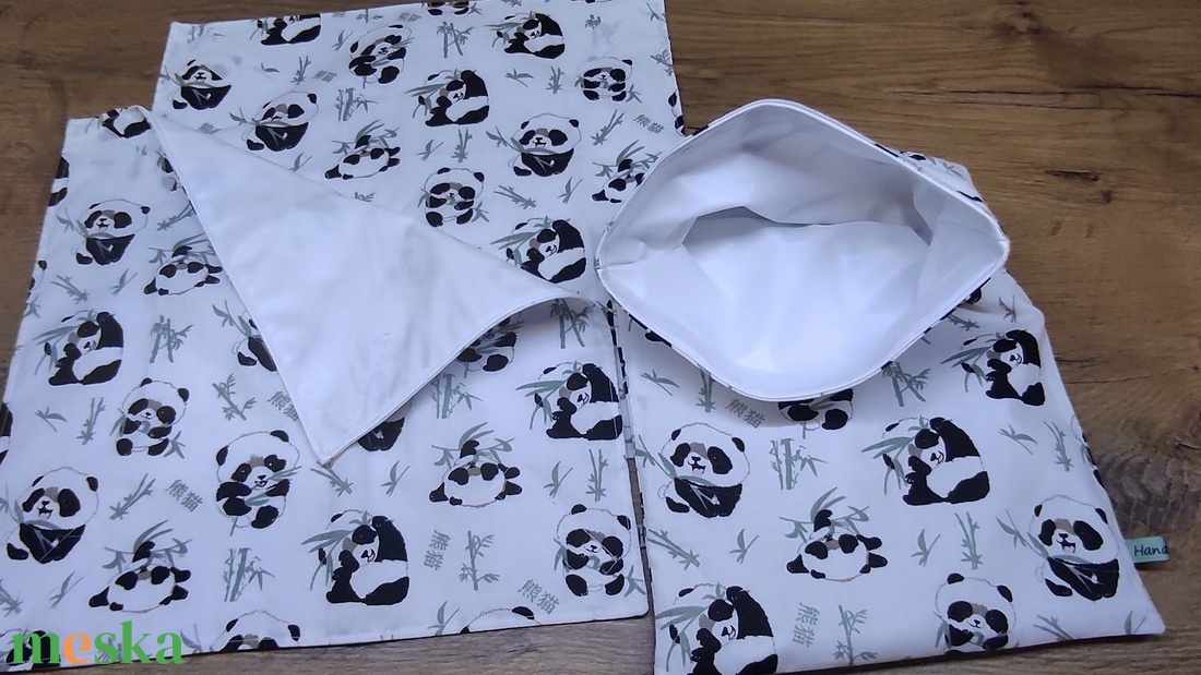 Panda mintás újra felhasználható,zero waste ,mosható uzsonna tasak,+ 2 db újraszalvéta - táska & tok - uzsonna- & ebéd tartó - szendvics csomagoló - Meska.hu