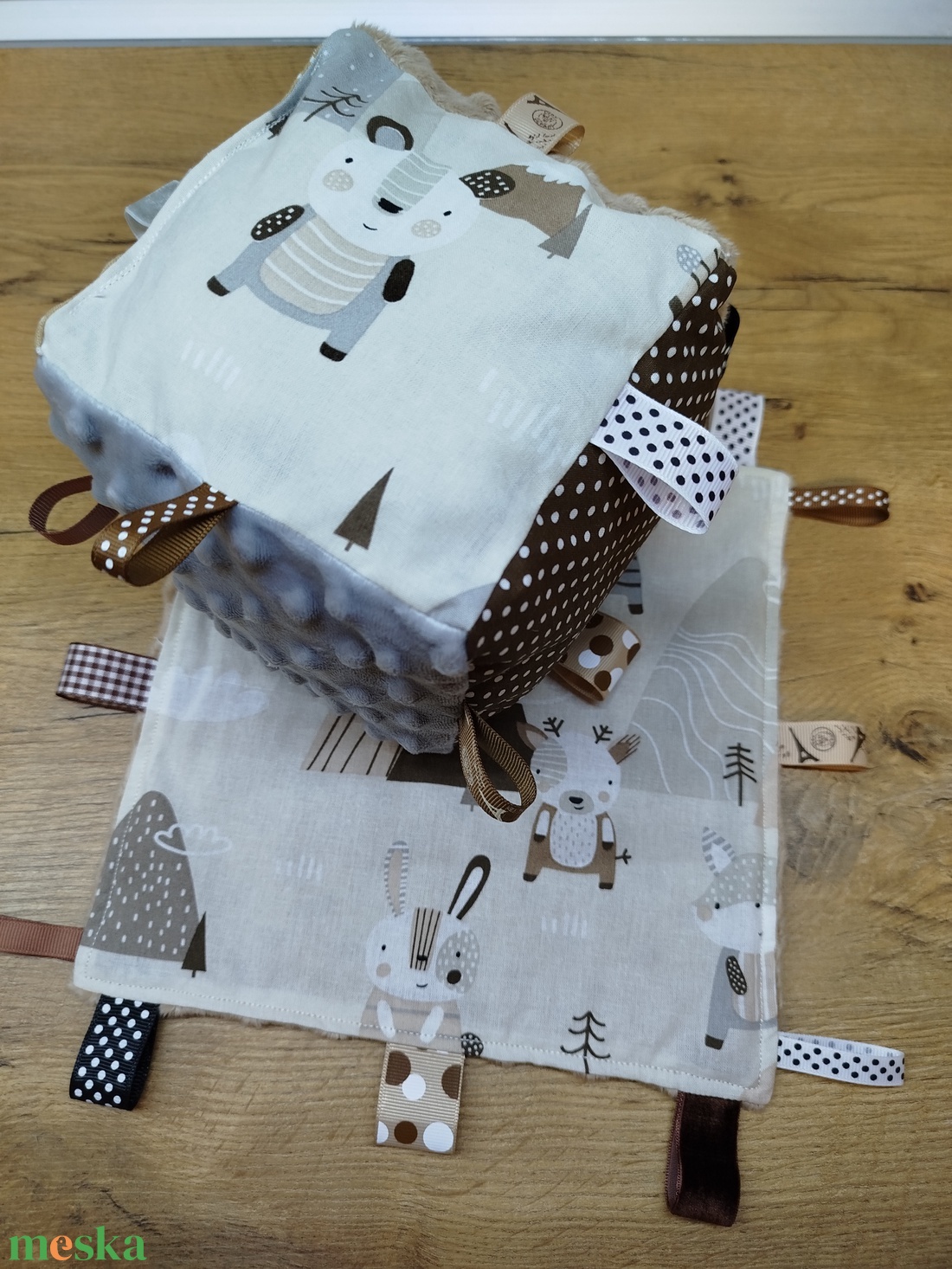 Állatmintás  címkerongyi+puha csörgő címkekocka szett - játék & sport - 3 éves kor alattiaknak - babakocka - Meska.hu