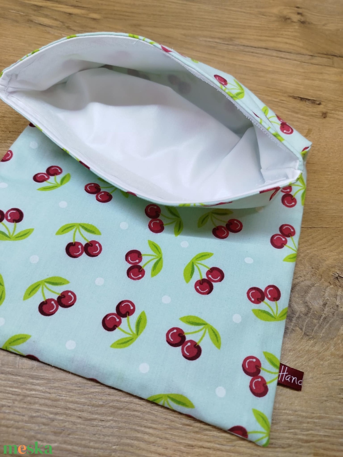 cseresznye mintás újra felhasználható,zero waste ,mosható uzsonna tasak,nasi tasak,nagy méret - táska & tok - uzsonna- & ebéd tartó - szendvics csomagoló - Meska.hu