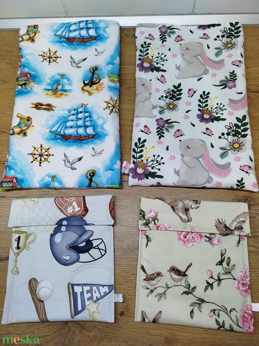 4 db mintás újra felhasználható,zero waste ,mosható uzsonna tasak szett( rendelésre!) - táska & tok - uzsonna- & ebéd tartó - szendvics csomagoló - Meska.hu