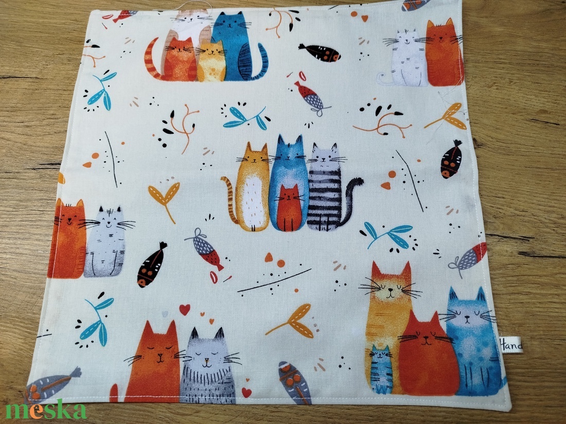 Cica mintás  újraszalvéta,textilszalvéta tízórai,uzsonna csomagolására, - otthon & életmód - konyhafelszerelés, tálalás - konyhai textil - szalvéta - Meska.hu