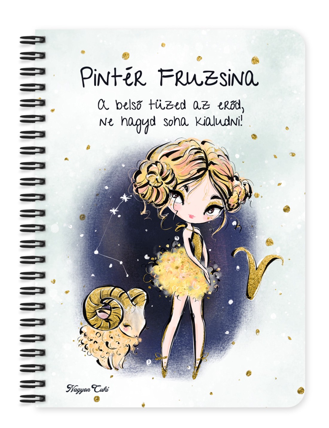 Személyre szabható - Szőke hajú Csini Kos lány mintás A5-ös füzet - otthon & életmód - papír, írószer - jegyzetfüzet & napló - Meska.hu