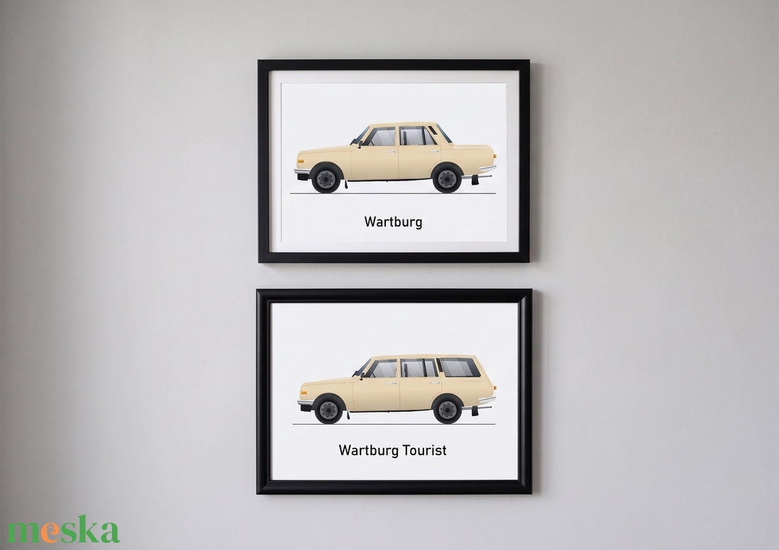 Keretezett Retro Wartburg Grafika (Szedán és Tourist/Kombi) - Nosztalgia Falikép A4 méretben - otthon & életmód - dekoráció - kép & falikép - poszter - Meska.hu