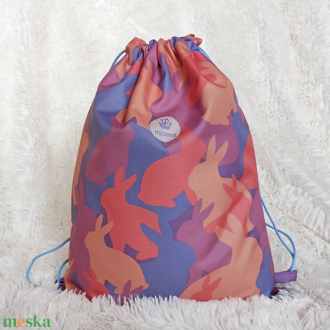 Nyuszis lila-sárga terepmintás tornazsák - táska & tok - hátizsák - tornazsák, gymbag - Meska.hu
