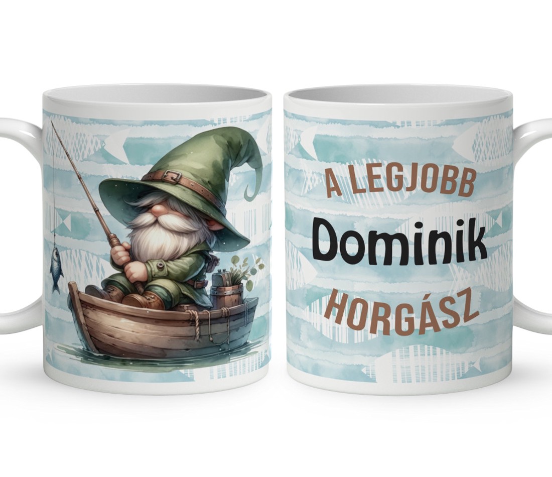 Névvel kérhető - Csónakos horgász manó mintás bögre - otthon & életmód - konyhafelszerelés, tálalás - tálalás - bögre & csésze - Meska.hu