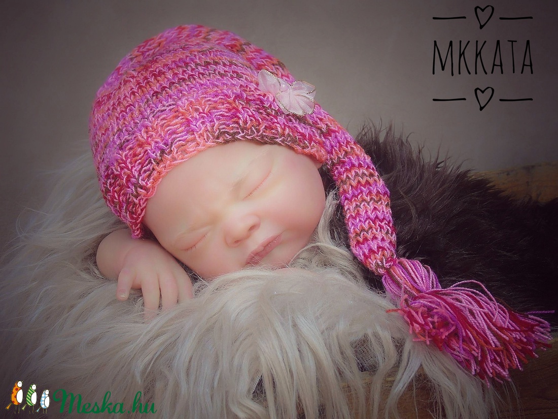 Kötött újszülött baba sapka 0-2 hónapos méret  -  - Meska.hu