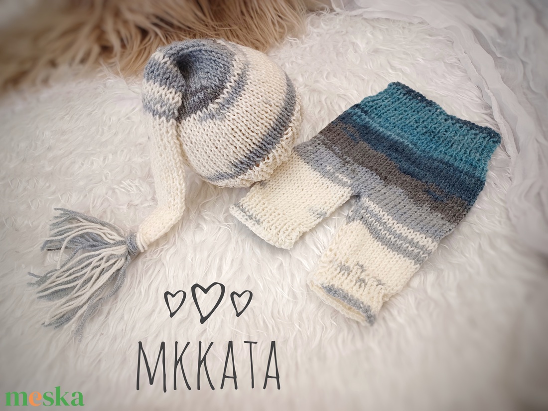  Kötött baba sapka és nadrág szett újszülött fotózásra  - ruha & divat - babaruha & gyerekruha - babafotózási ruha és kellék - Meska.hu
