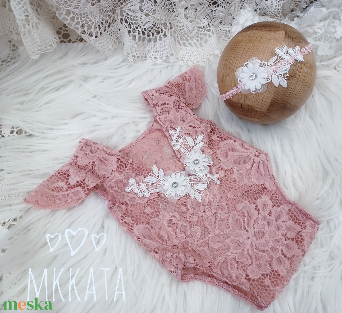 Csipke body és fejpánt szett Újszülött fotózáshoz - ruha & divat - babaruha & gyerekruha - babafotózási ruha és kellék - Meska.hu