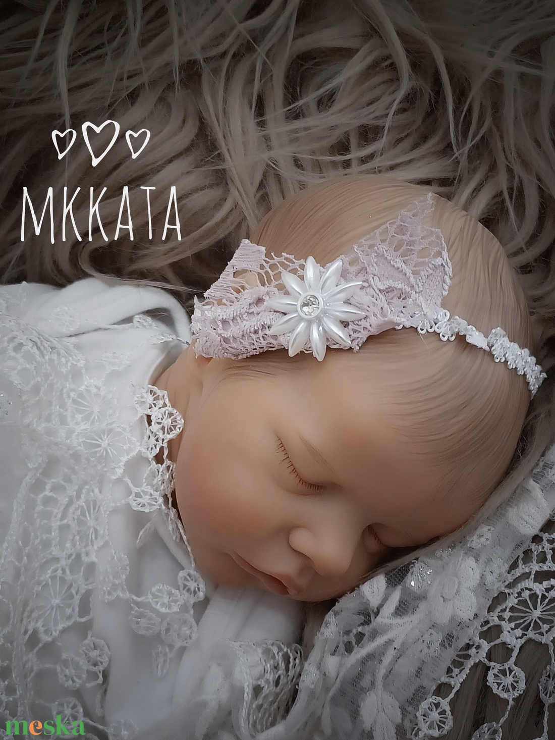 Elegáns fejpánt Keresztelőre és Újszülött fotózásra - ruha & divat - babaruha & gyerekruha - babafotózási ruha és kellék - Meska.hu