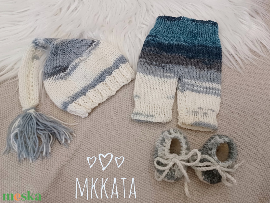  Kötött baba sapka és nadrág szett újszülött fotózásra  - ruha & divat - babaruha & gyerekruha - babafotózási ruha és kellék - Meska.hu