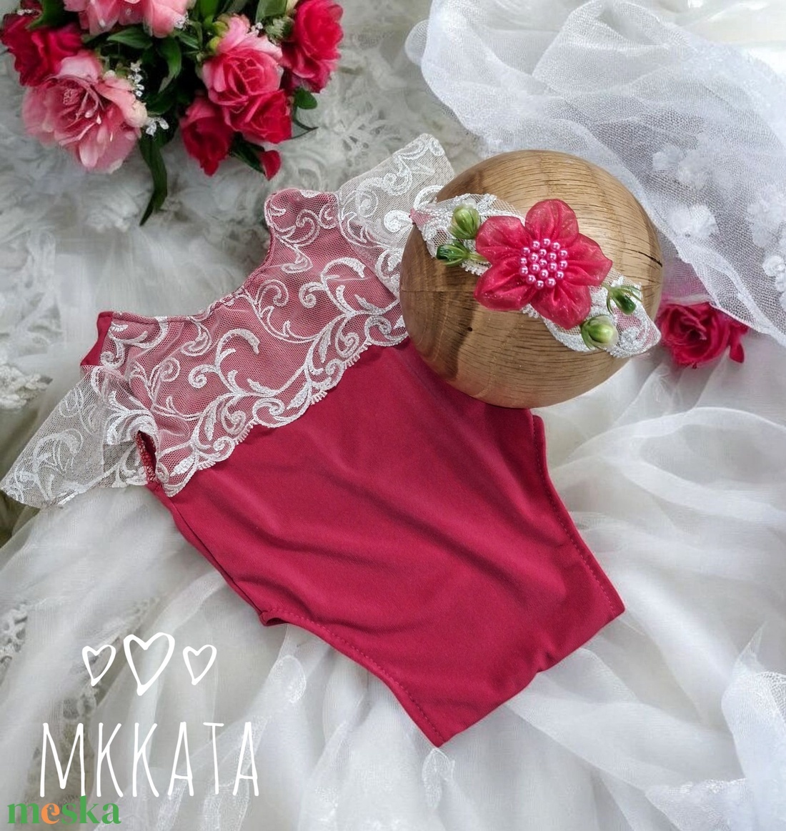 Csipke body és fejpánt szett Újszülött fotózáshoz - ruha & divat - babaruha & gyerekruha - babafotózási ruha és kellék - Meska.hu