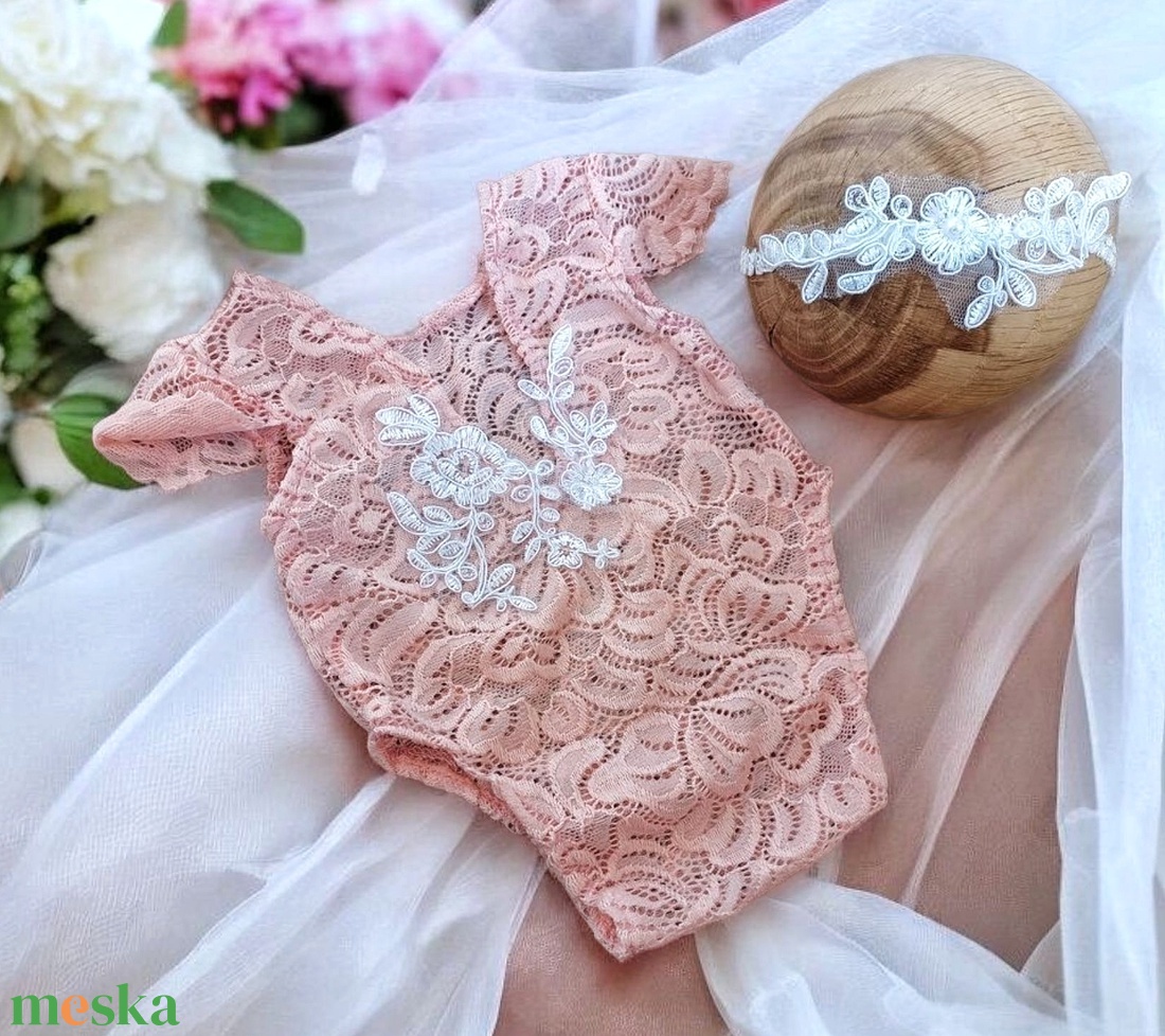 Csipke body és fejpánt szett Újszülött fotózáshoz - ruha & divat - babaruha & gyerekruha - babafotózási ruha és kellék - Meska.hu