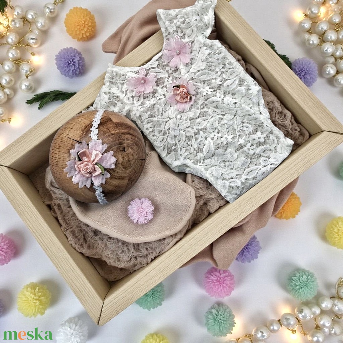 Csipke body és fejpánt szett Újszülött fotózáshoz - ruha & divat - babaruha & gyerekruha - babafotózási ruha és kellék - Meska.hu