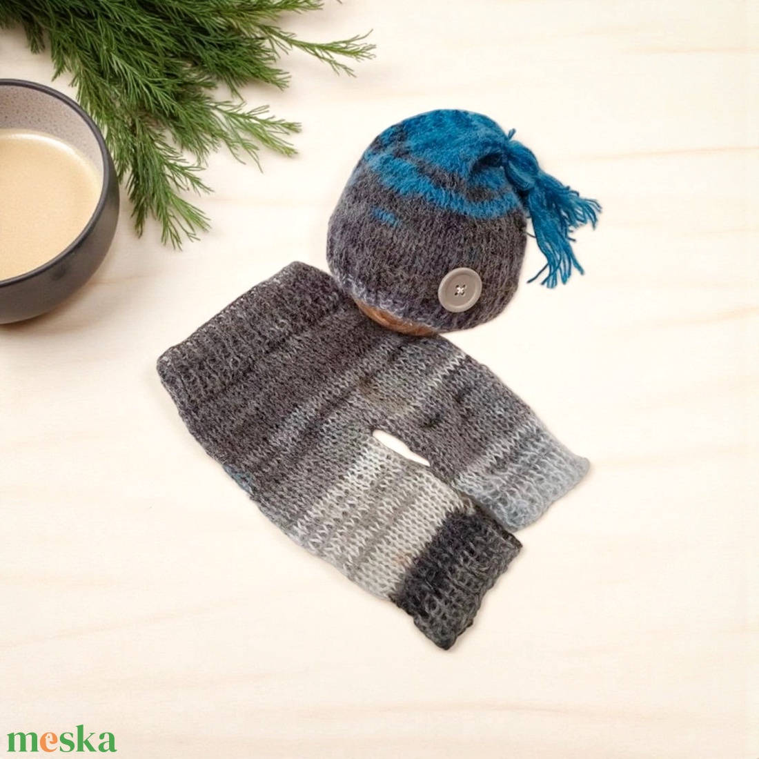  Kötött baba sapka és nadrág szett újszülött fotózásra  - ruha & divat - babaruha & gyerekruha - babafotózási ruha és kellék - Meska.hu