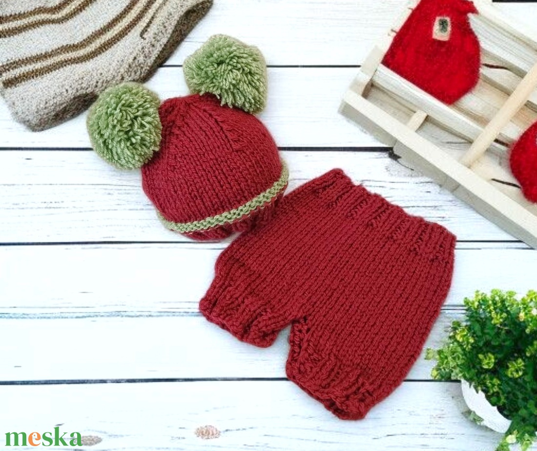  Kötött baba sapka és nadrág szett újszülött fotózásra  - ruha & divat - babaruha & gyerekruha - babafotózási ruha és kellék - Meska.hu