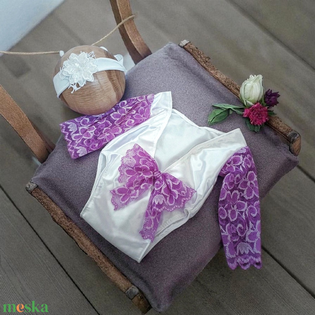 Csipke body és fejpánt szett Újszülött fotózáshoz - ruha & divat - babaruha & gyerekruha - babafotózási ruha és kellék - Meska.hu