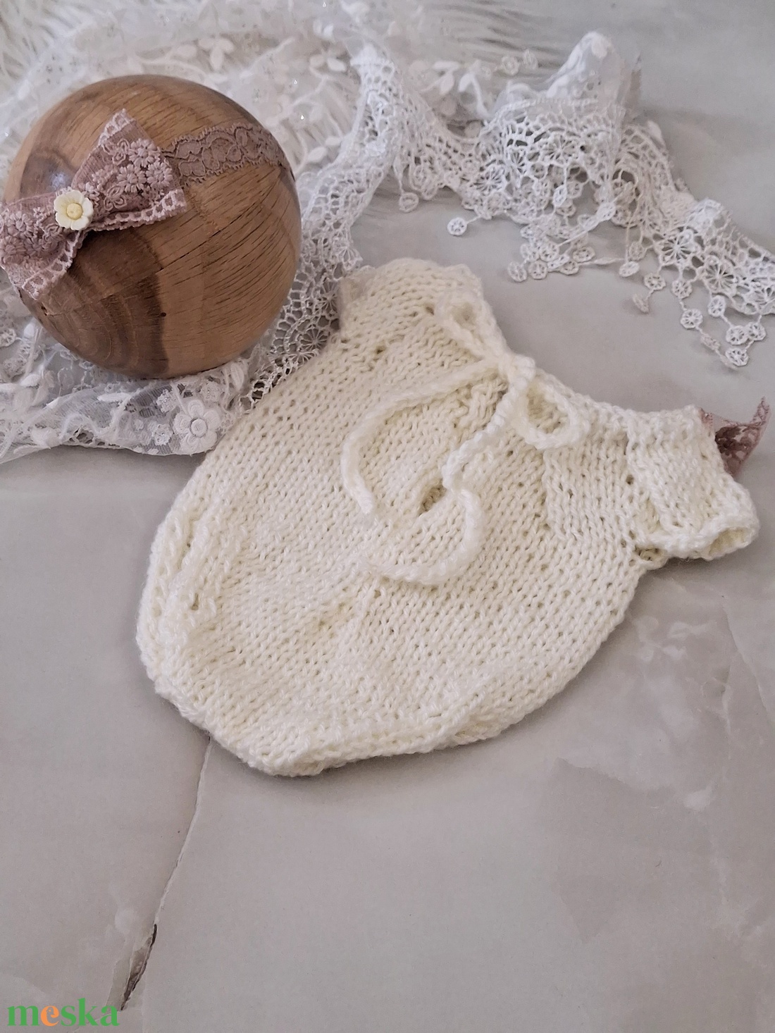 Kötött body szoknya  és fejpánt szett Újszülött fotózáshoz - baba - mama - babafotózás - szett újszülött fotózásra - Meska.hu