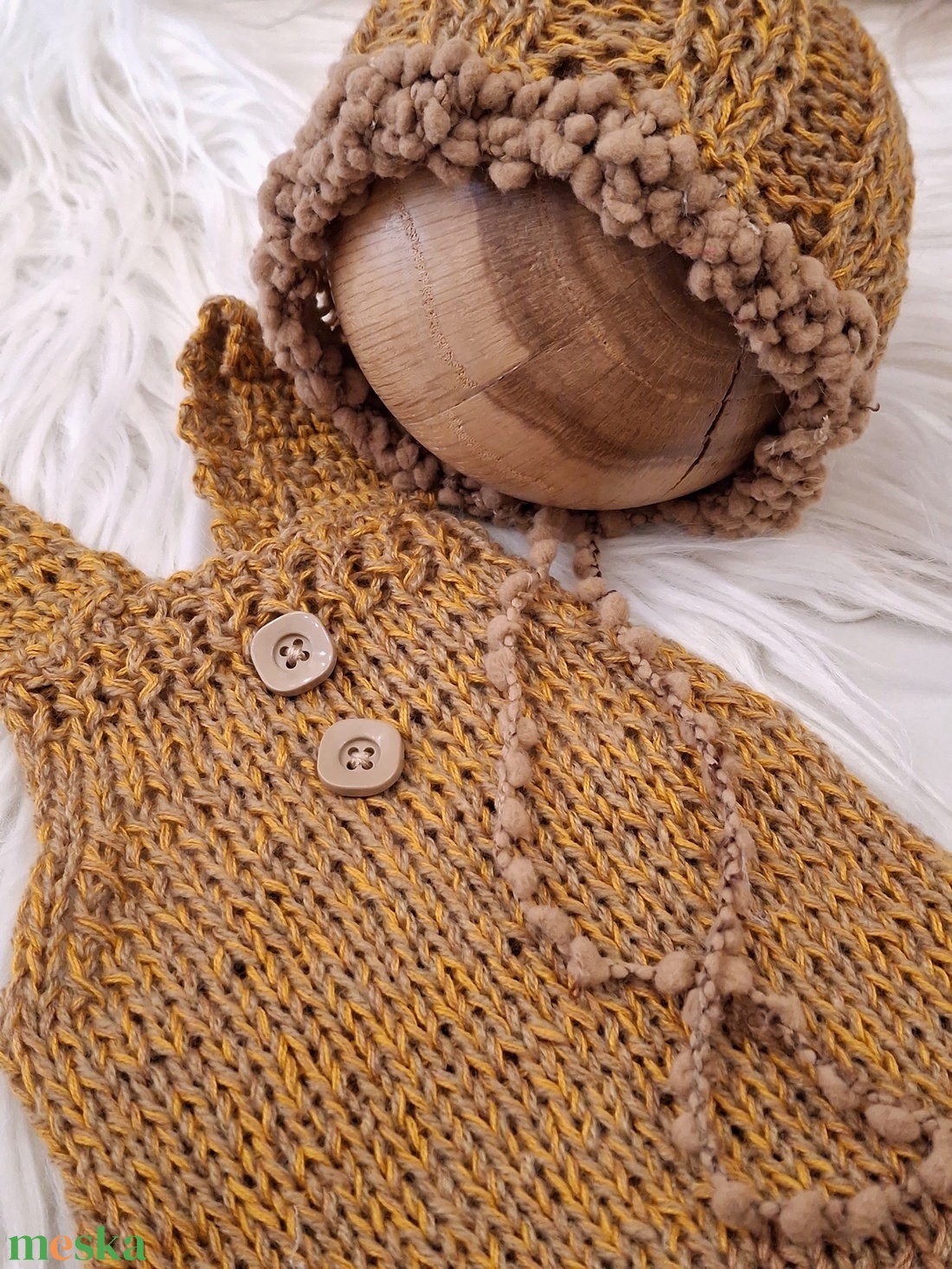  Kötött baba sapka és nadrág szett egyedi ujszülött fotózásra  - baba - mama - babafotózás - szett újszülött fotózásra - Meska.hu