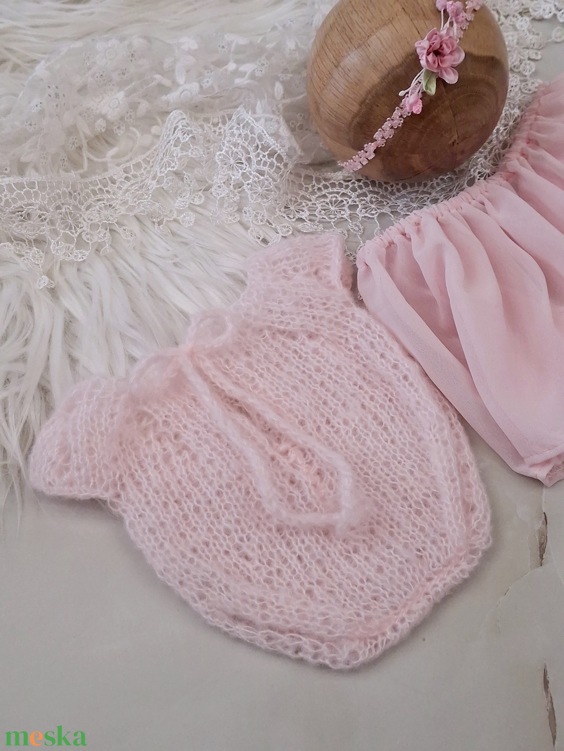 Kötött body szoknya  és fejpánt szett Újszülött fotózáshoz - baba - mama - babafotózás - szett újszülött fotózásra - Meska.hu