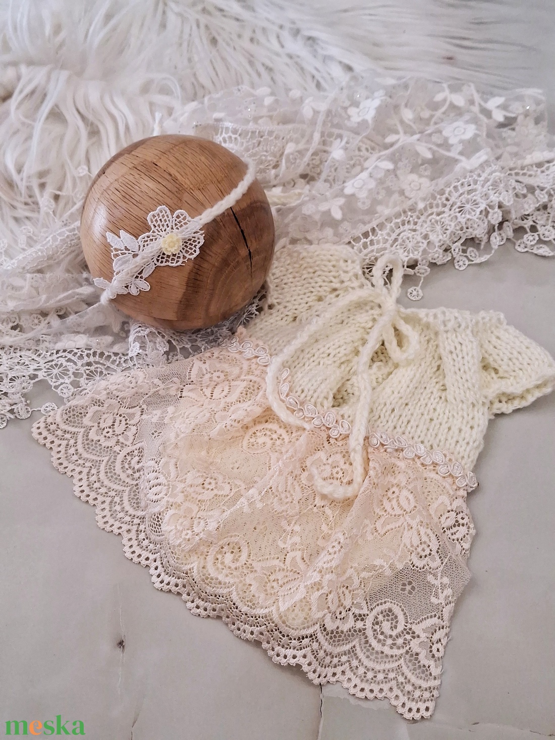 Kézzel kötött szett Újszülött fotózásra - baba - mama - babafotózás - szett újszülött fotózásra - Meska.hu