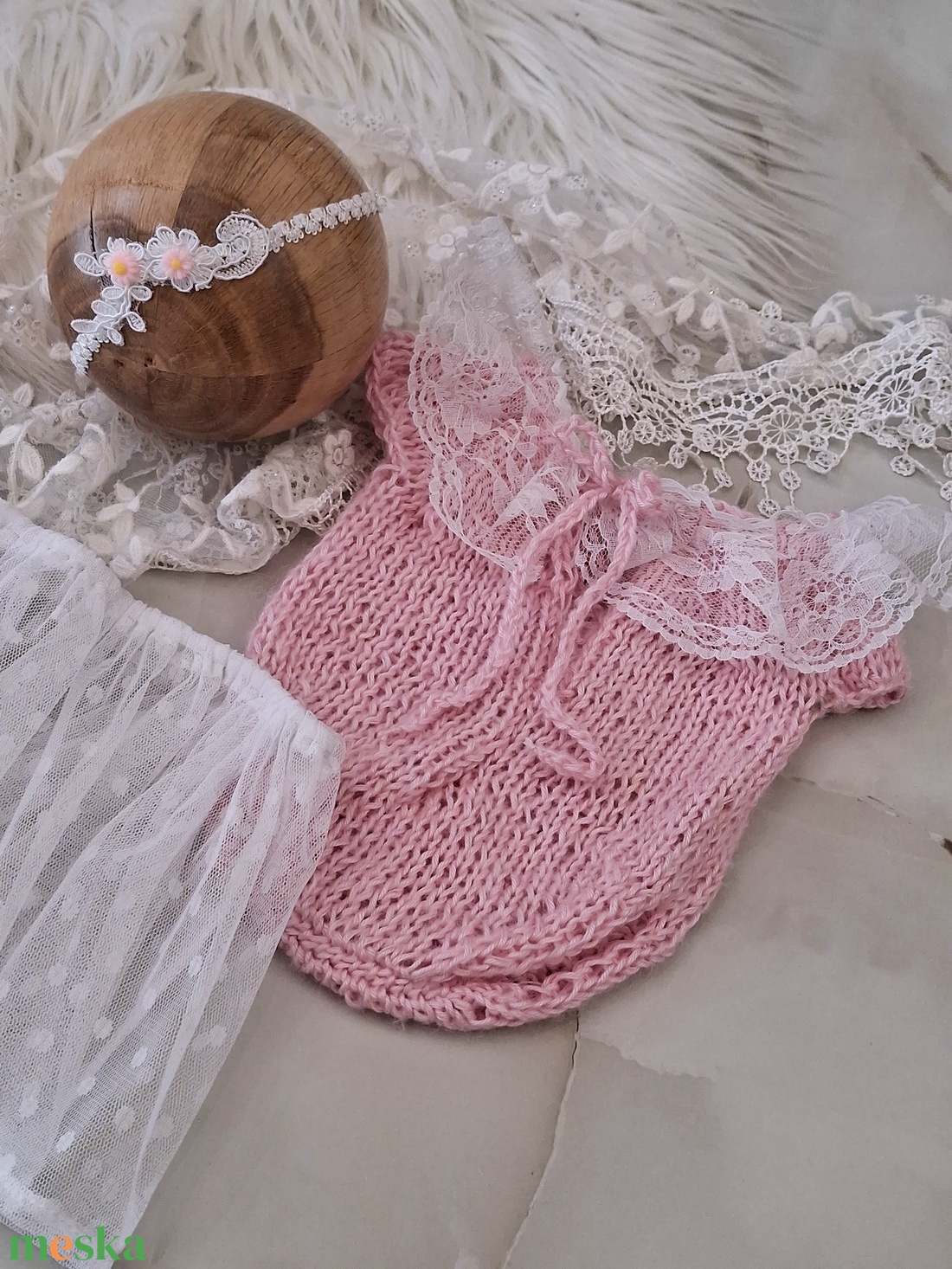 Kötött body szoknya  és fejpánt szett Újszülött fotózáshoz - baba - mama - babafotózás - szett újszülött fotózásra - Meska.hu