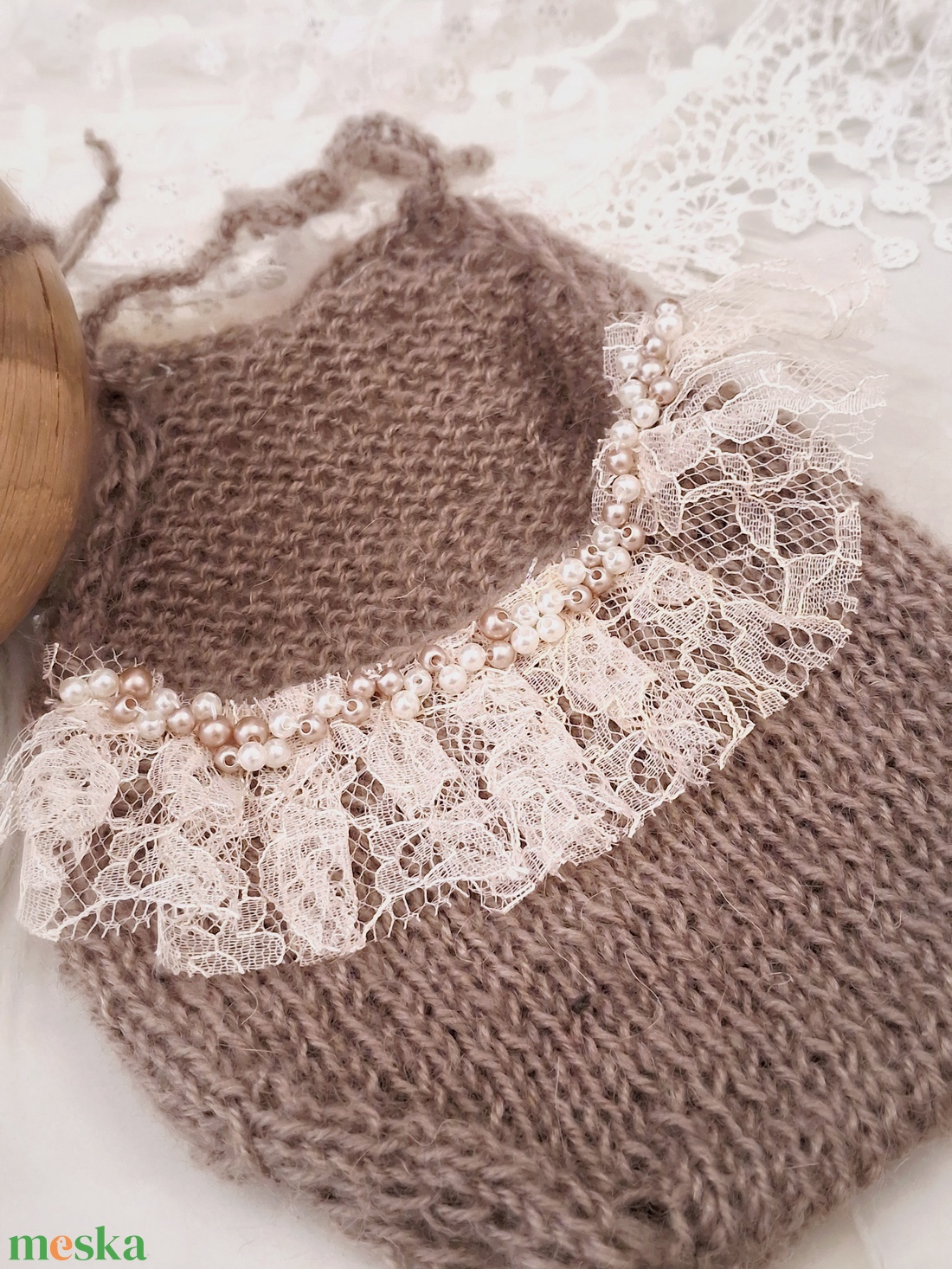 Kézzel kötött szett Újszülött fotózásra - baba - mama - babafotózás - szett újszülött fotózásra - Meska.hu