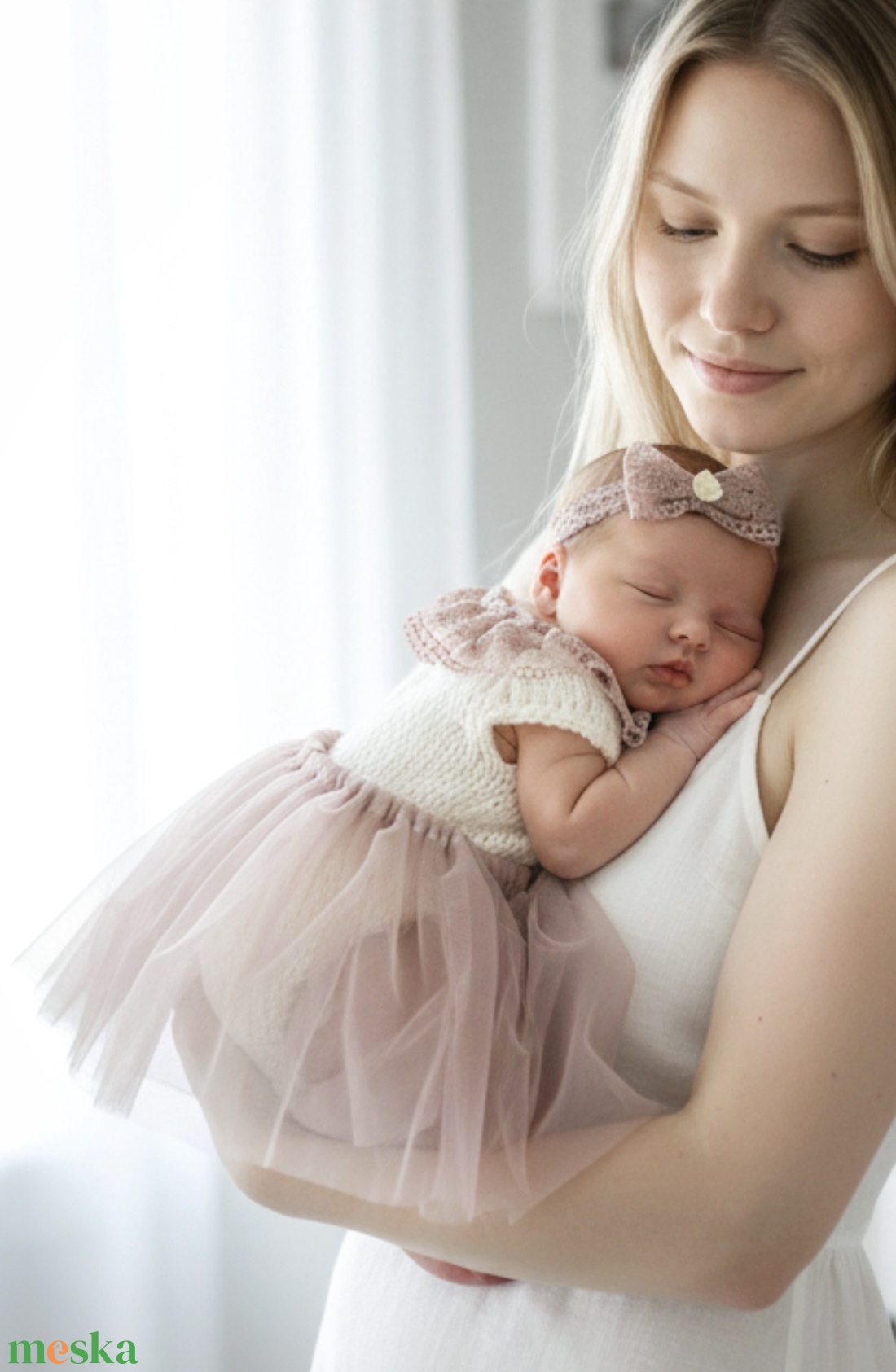 Kötött body szoknya  és fejpánt szett Újszülött fotózáshoz - baba - mama - babafotózás - szett újszülött fotózásra - Meska.hu