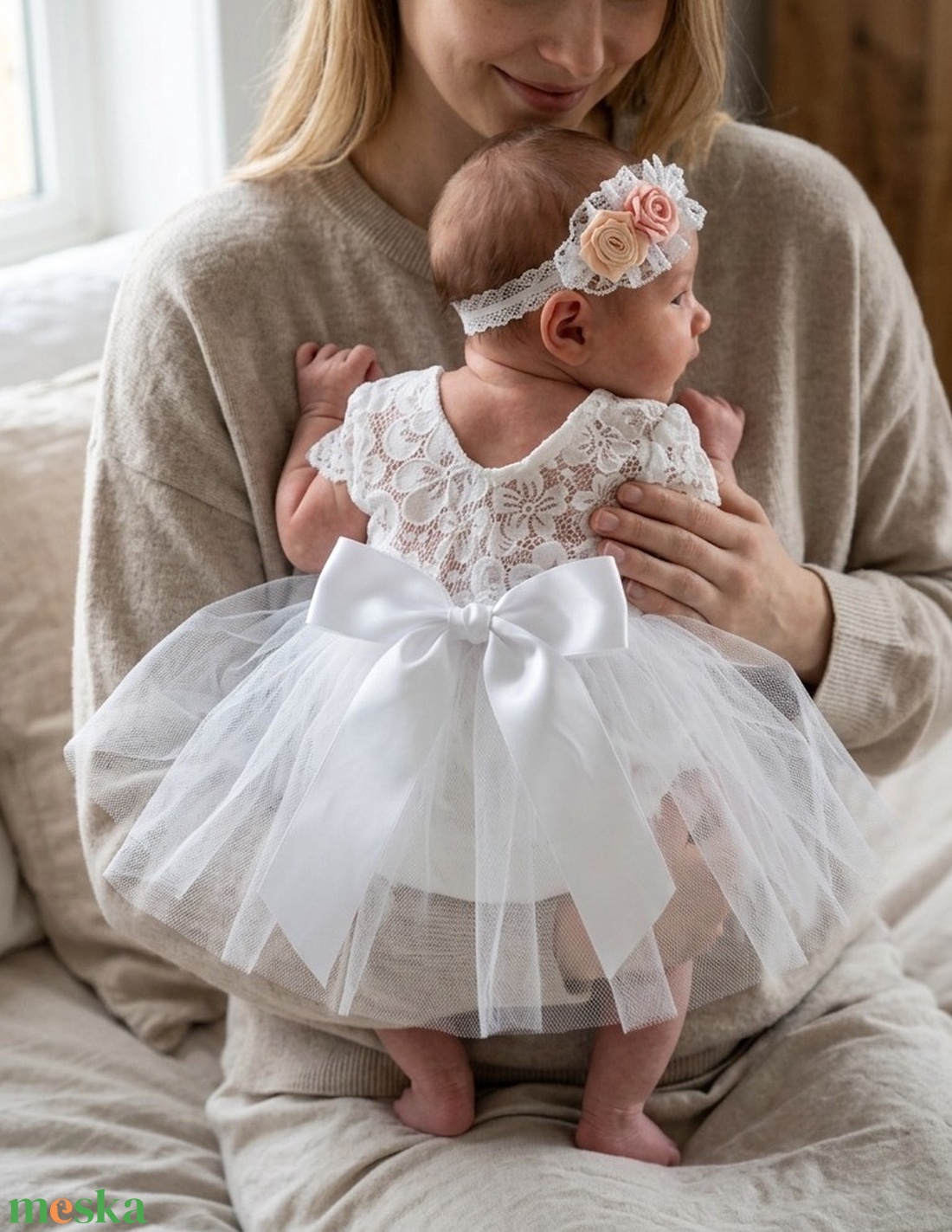 Újszülött Tüll szoknya, csipke body és fejpánt szett fotózásra - baba - mama - babafotózás - szett újszülött fotózásra - Meska.hu
