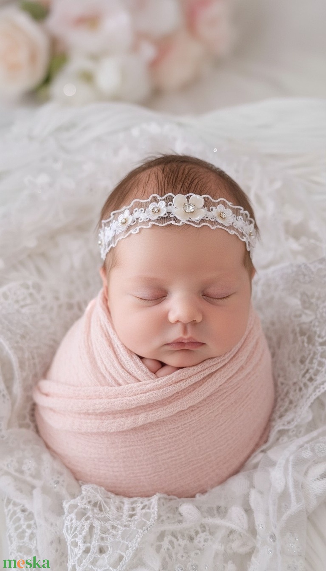 Újszülött  baba fejpánt  keresztelőre fotózásra  - baba - mama - babaruházat - baba fejpánt - Meska.hu