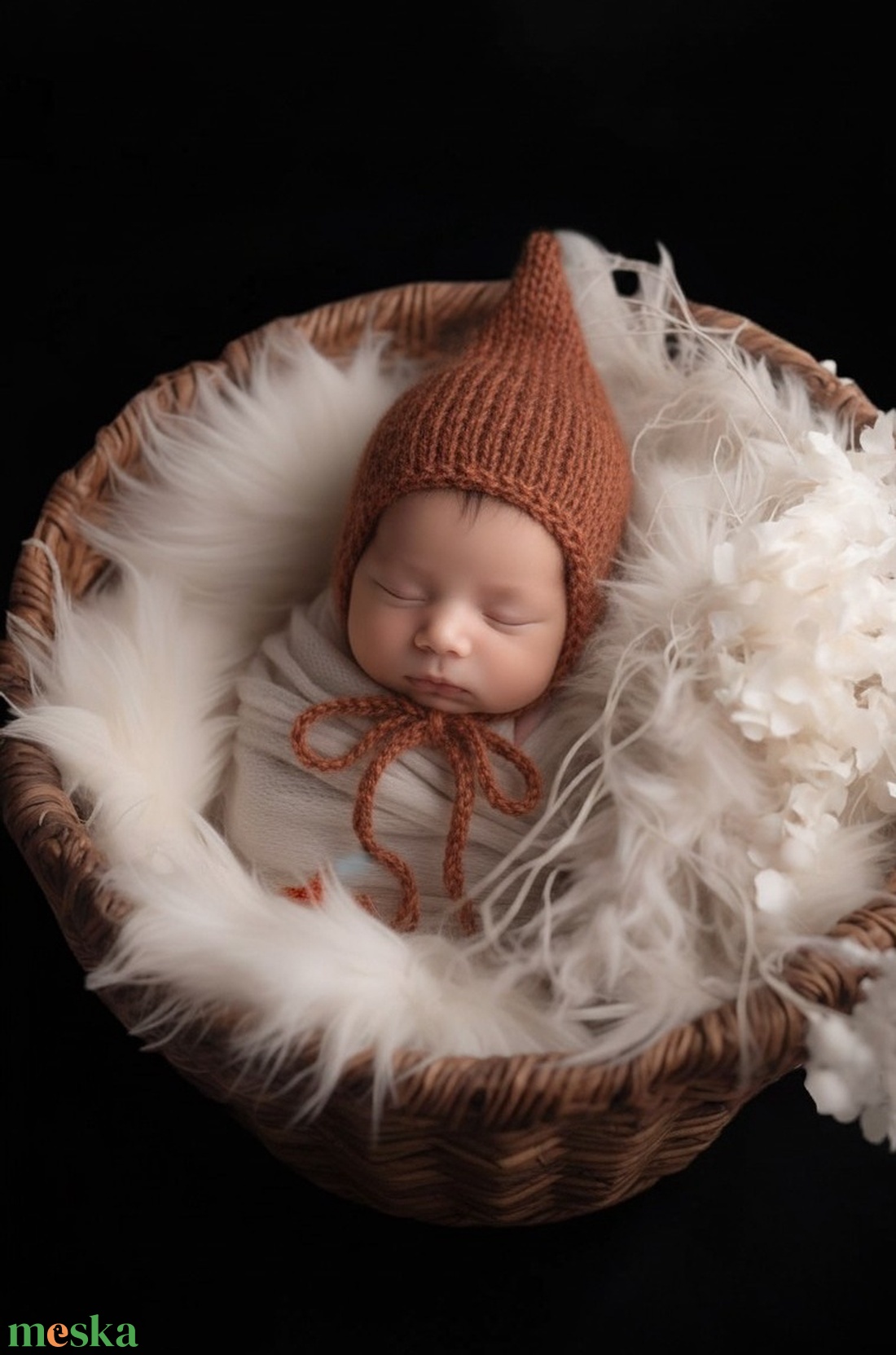 Kötött babasapka újszülött fotózásra  - baba - mama - babafotózás - újszülött sapka fotózásra - Meska.hu