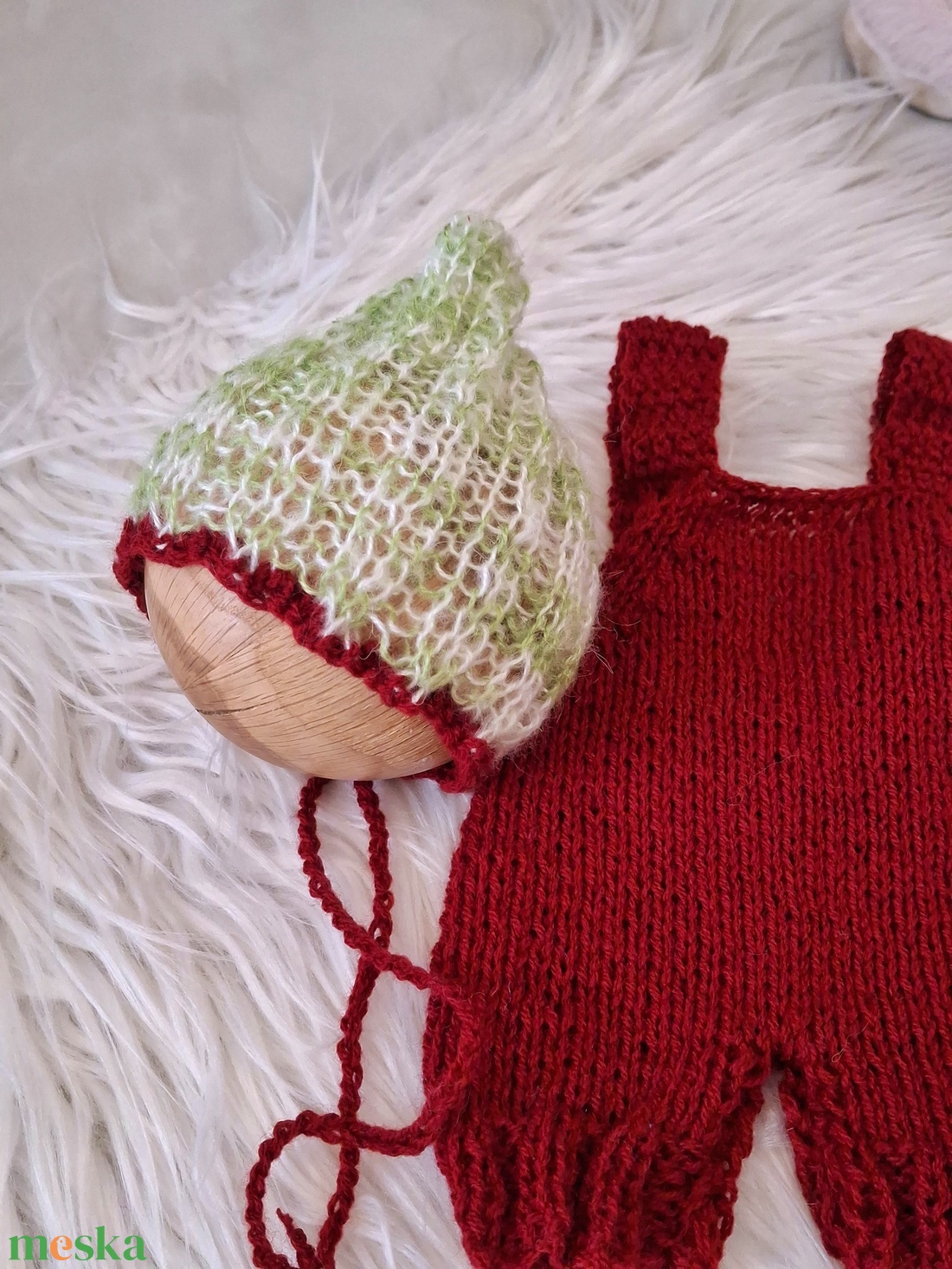  Kötött baba sapka és nadrág szett újszülött fotózásra  - baba - mama - babafotózás - szett újszülött fotózásra - Meska.hu
