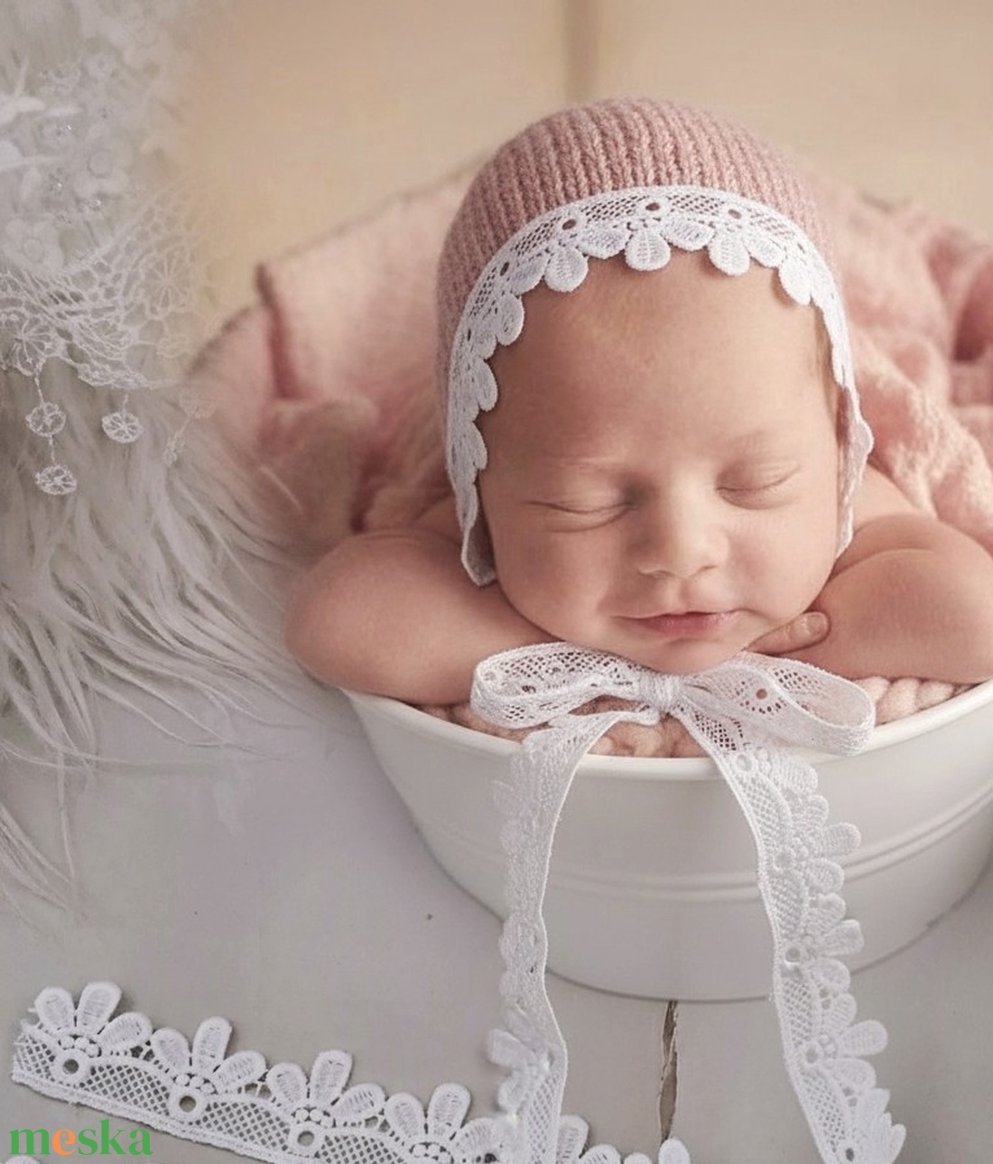 Kötött baba sapka újszülött fotózásra  - baba - mama - babaruházat - babasapka - Meska.hu
