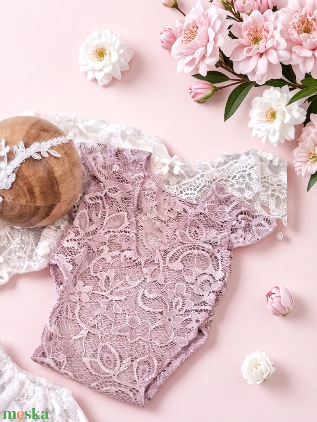 Csipke body , szoknya és fejpánt szett Újszülött fotózásra - baba - mama - babafotózás - szett újszülött fotózásra - Meska.hu