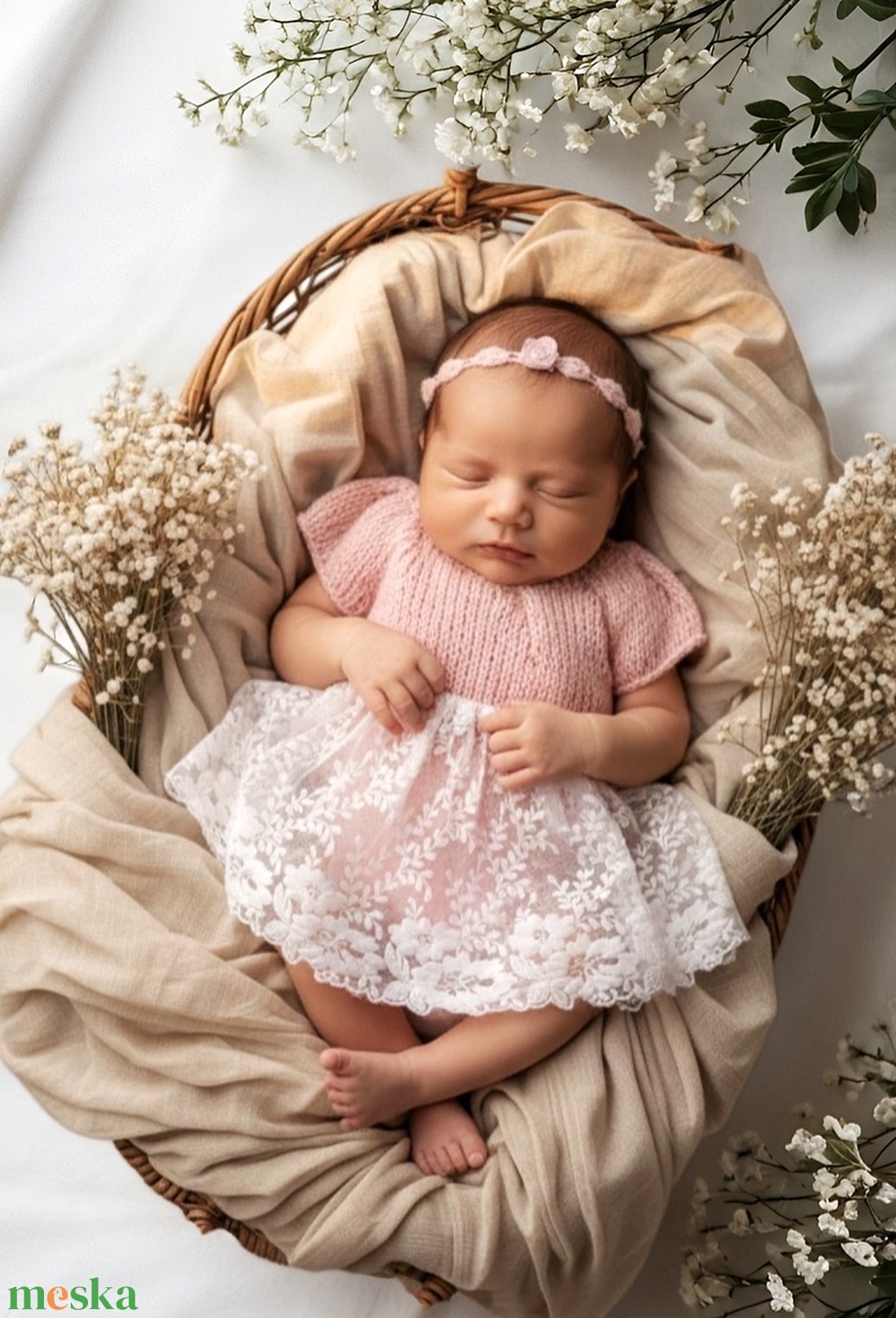 Kötött body szoknya  és fejpánt szett Újszülött fotózáshoz - baba - mama - babafotózás - szett újszülött fotózásra - Meska.hu