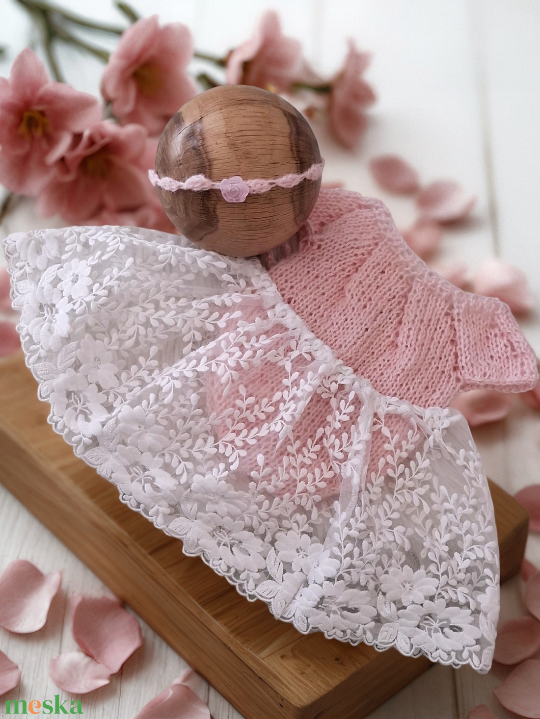 Kötött body szoknya  és fejpánt szett Újszülött fotózáshoz - baba - mama - babafotózás - szett újszülött fotózásra - Meska.hu
