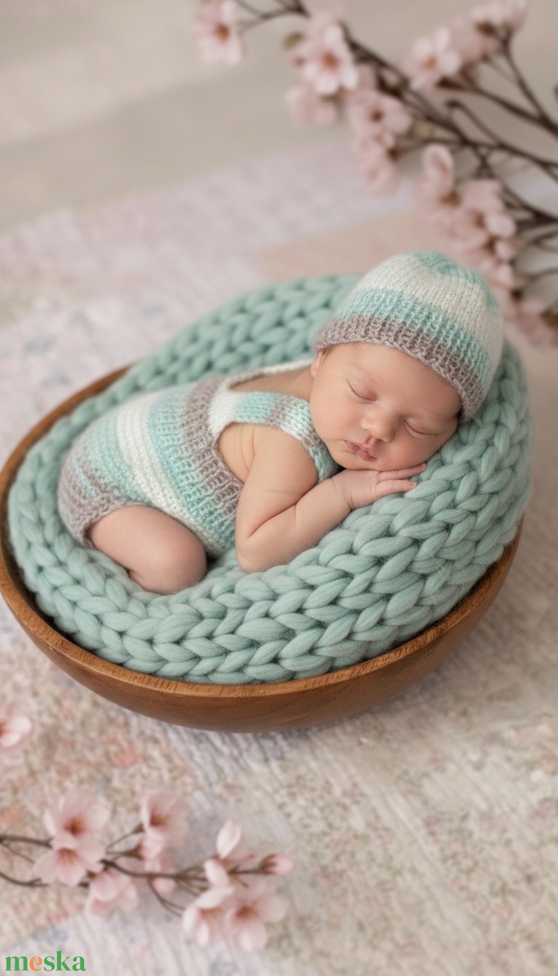  Kötött baba sapka és nadrág szett újszülött fotózáshoz - baba - mama - babafotózás - szett újszülött fotózásra - Meska.hu