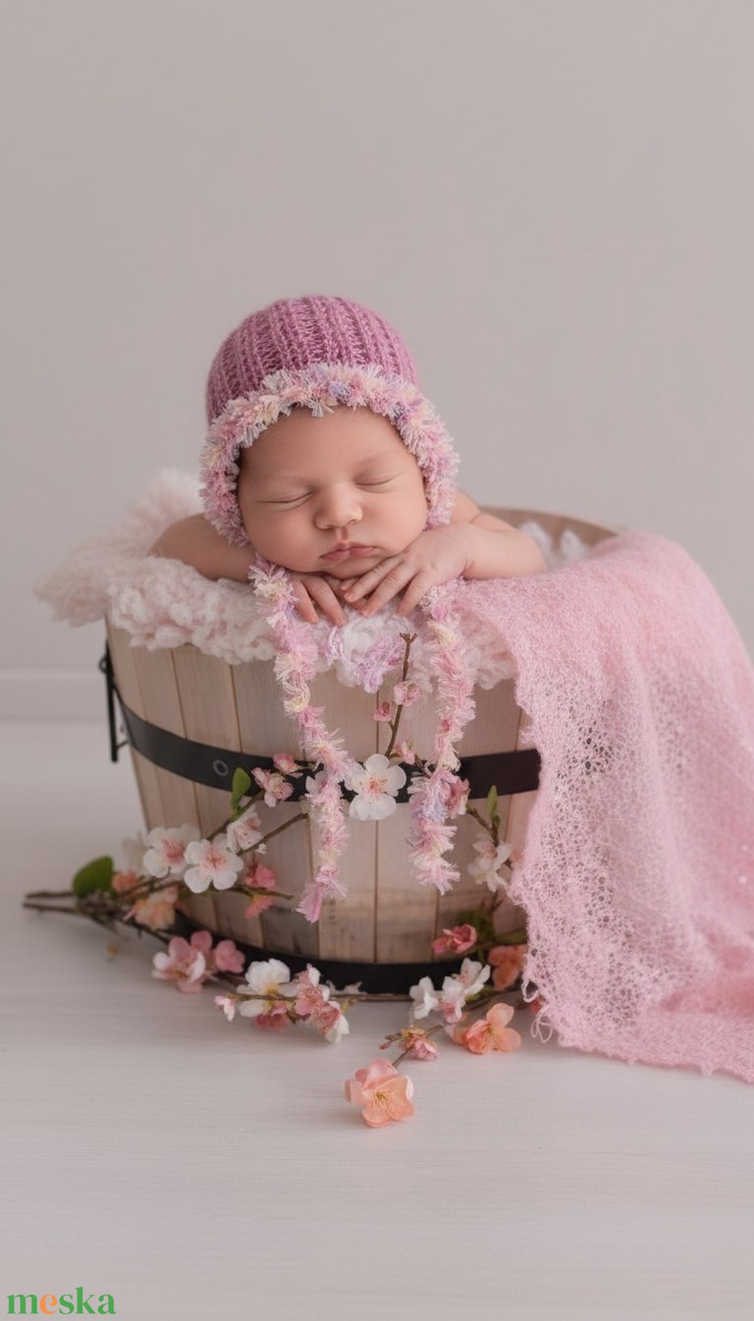 Kézzel kötött újszülött fotózási sapka � púderrózsaszín  - baba - mama - babafotózás - újszülött sapka fotózásra - Meska.hu