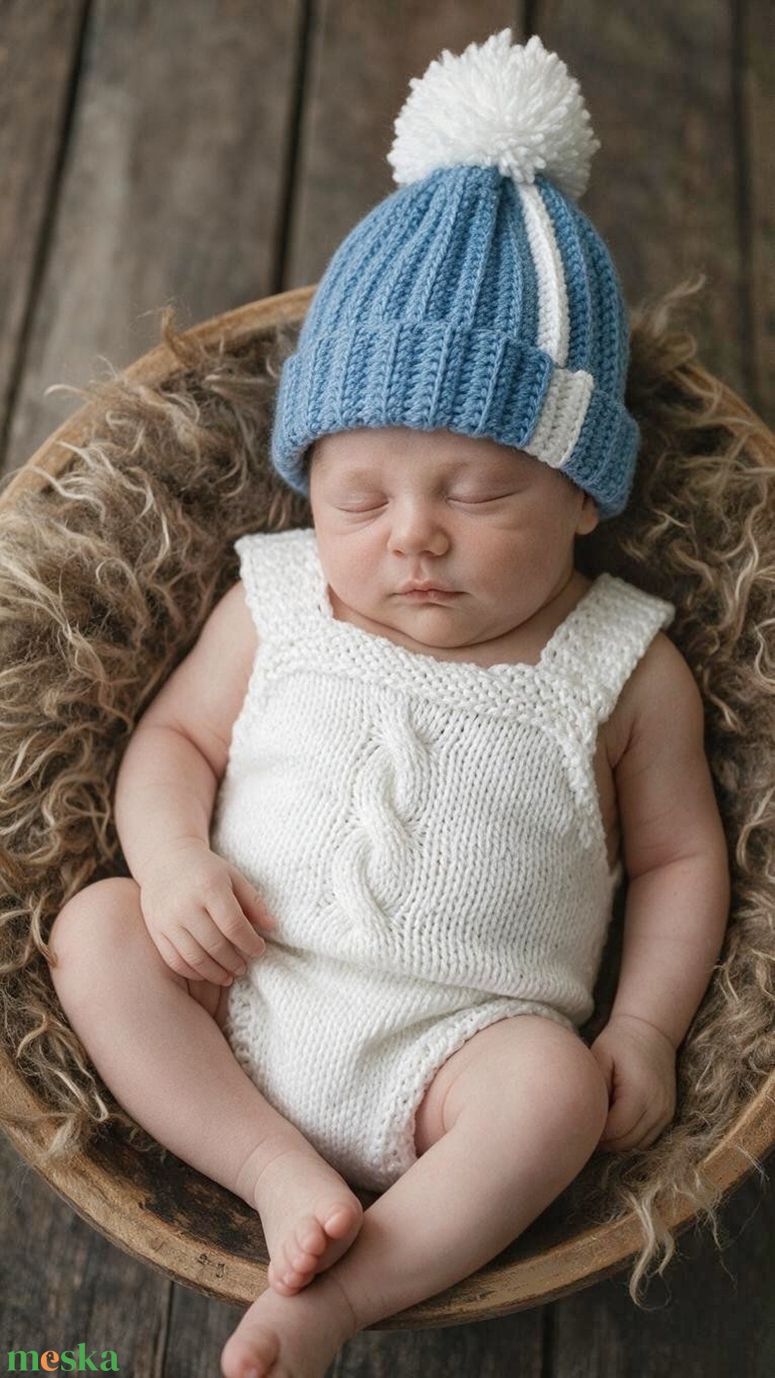  Kötött babasapka és body szett újszülött fotózásra  - baba - mama - babafotózás - szett újszülött fotózásra - Meska.hu