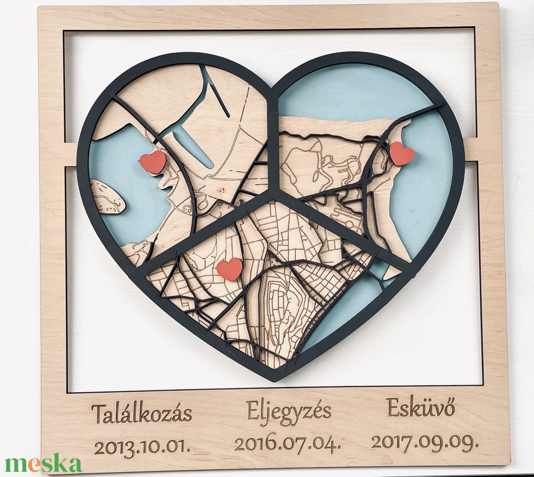 Szív alakú emlék térkép - otthon & életmód - dekoráció - kép & falikép - táblakép - Meska.hu