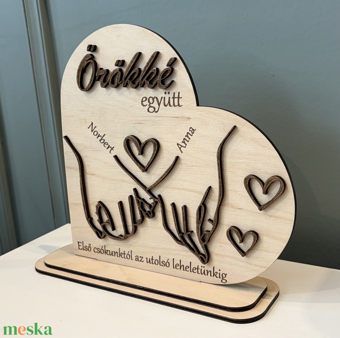 Személyre szabható fa szív dekoráció Valentin-napra - otthon & életmód - dekoráció - asztal és polc dekoráció - asztaldísz - Meska.hu