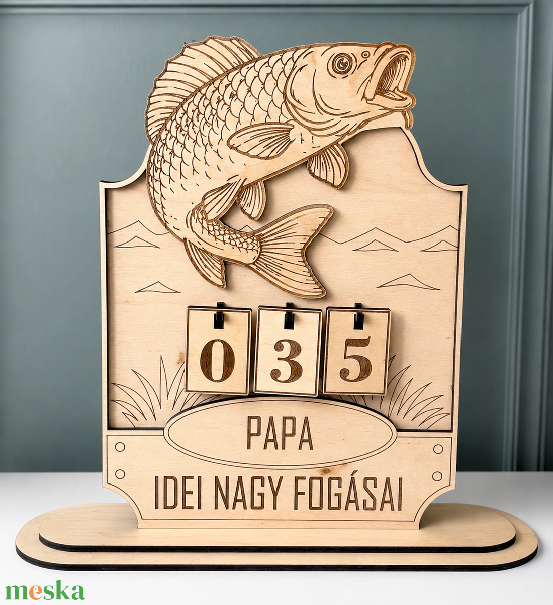 Apának, Papának horgászos öröknaptár - otthon & életmód - dekoráció - kép & falikép - fából készült kép - Meska.hu