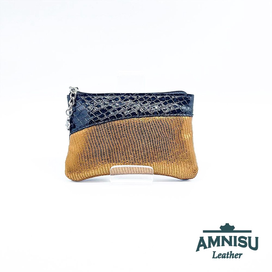 Fekete lakk kígyómintás - arany mintás ívelt egy cipzáras kulcstartó C8023 - táska & tok - kulcstartó & táskadísz - kulcstartó - Meska.hu